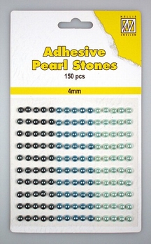 Nellie Snellen Adhesive Pearls 4 mm, 3 kleuren Blue APS403