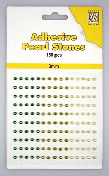 Nellie Snellen Adhesive Pearls 3 mm, 3 kleuren Green APS302