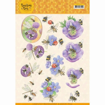 Jeanine's Art Knipvel Buzzing Bees Purple Flowers CD11337