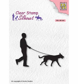 Nellie Snellen Silhouette Clear Stamp Man with Dog SIL070
