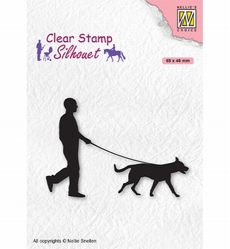 Nellie Snellen Silhouette Clear Stamp Man with Dog SIL070*