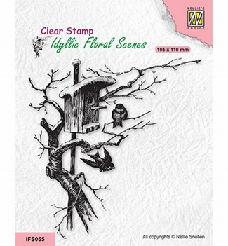 Nellie Snellen Clear Stamp Nesting Box & Birds IFS055