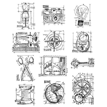 Stampers Anonymous Cling Stamp Mini Blueprints 3 CMS150