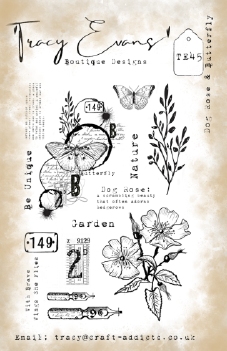 Tracy Evans Clear Stamp Dog Rose & Butterfly TE045
