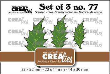 Crealies Set of Three nummer 77 Solid Leaves with Stitch CLSET77