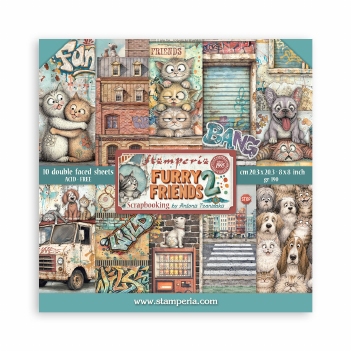 Stamperia Paper Pad 20 x 20 cm Furry Friends 2 SBBS150